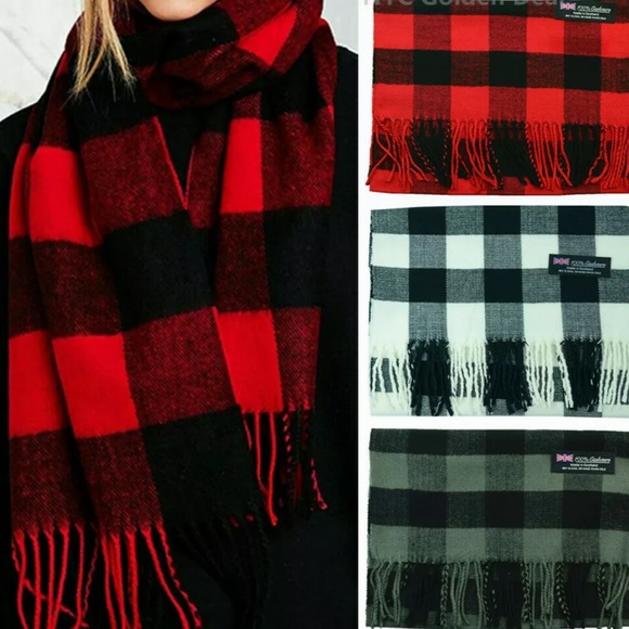 NWT 100% Cashmere Buffalo Check Scarf - Picture 2 of 6